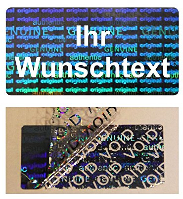 Hologramm VOID Sicherheitsetiketten IHR WUNSCHTEXT auf Rolle - 30 x 15 mm - 1000 Stück (Weiß)
