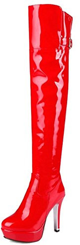 Onewus Stivali da donna sopra al ginocchio con tacco alto plateau, Colore: rosso, 48 EU
