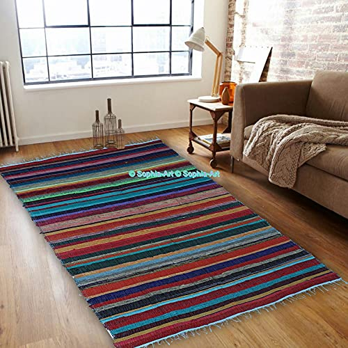 Bereich dekorativer Chindi Flickenteppich, Heimdekoration, Läufer, Baumwolle, Yogamatte, 183 x 9 cm, Baumwolle, türkis, 3.5ft X6ft