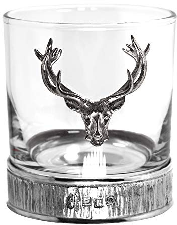 English Pewter Company Stag Head Whisky Glass Tumbler with Pewter Base [STAG203]