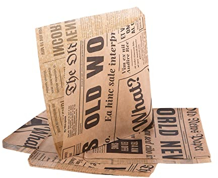 Oldnews Lebensmitteltüten, Speisetüten, Partytüten aus Papier, 150 x 150 mm, für Burger und Pommes (200 Stück)
