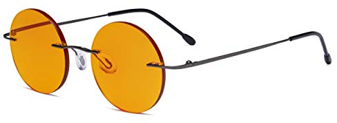 Eyekepper Titanium Blaulicht Schutz Brille - Runde randlose Computer-Leser Damen Herren mit orange getönten Glas zum Schlafen,Metallisch Blaugrau +1.75