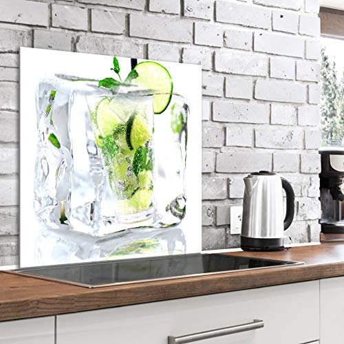 murando Spritzschutz Glas für Küche 60x60 cm Küchenrückwand Küchenspritzschutz Fliesenschutz Glasbild Dekoglas Küchenspiegel Glasrückwand Obst Limette - j-A-0078-aq-a