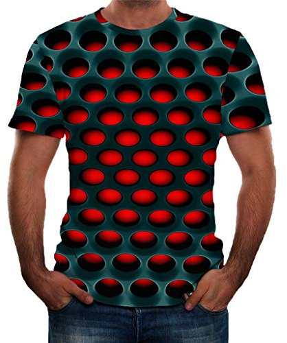 Yowablo T-Shirt Männer groß und groß solide Rundhalsausschnitt Kurzarm 3D gedruckt Mode Komfort Bluse Top (4XL,Rot)