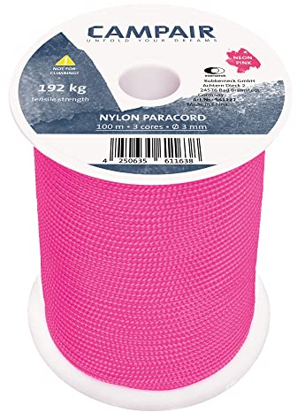 CampAir 100m Paracord Seil aus reißfestem Nylon 425 Type II 3mm Max. 192 kg, Neon Pink