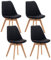 CLP 4er Set Esszimmerstuhl Linares Kunststoff I Stoff I Samt I Cord I Lederoptik I Lehnstuhl Mit Holzgestell, Farbe:schwarz, Material:Stoff