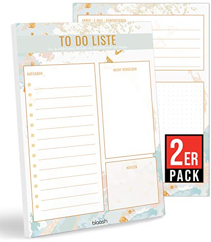 blaash® 2er Set To Do Block DIN A5 | 50 Seiten Tagesplaner mit Listen für Aufgaben, Notizen und Ideen | Optimale Organisation und Motivation im Alltag | ToDo Liste Block | Notizblock To Do