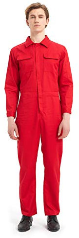 TOPTIE Men's 8.5 Oz Front-Zip Long Sleeve Twill Action Back Coverall-Red-XL Regular