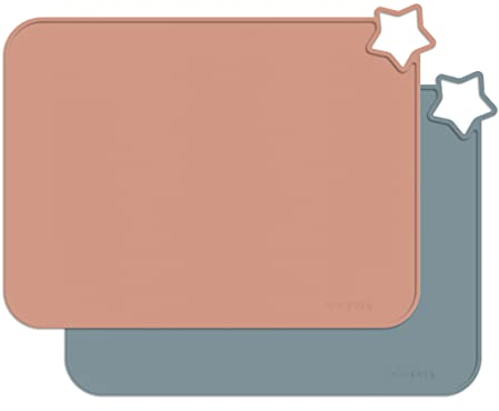 Star Non Slip Silicone Placemat Set for Baby and Toddlers | Nordic Blue/Muted | Portable | Heat Resistant Kids Table Mat | Multi-use