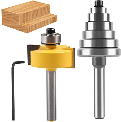 HOHXEN Rabbet Router Bit 1/4 Inch Shank with 6 Bearings Set Rabbeting Router Bits - Adjustable Bearings 3/8, 1/2, 5/8, 3/4, 7/8, 1-1/8
