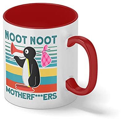Noot Noot Funny Pingu Meme Motherf Classic Weiße Kaffeetasse Mug mit roten Felgen und Griff