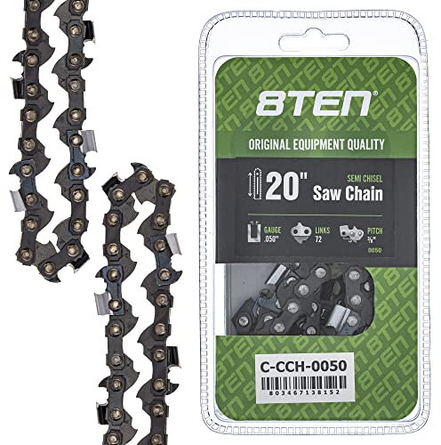 8TEN Semi Chisel Chainsaw Chain 20 Inch .050 3/8 72DL for Husqvarna 455 Rancher 372XP Stihl MS 270 Poulan PP5020AV