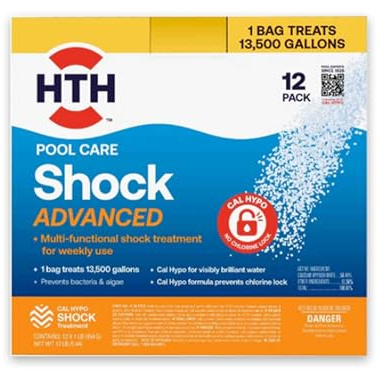 HTH 52037R Pool Care Shock Advanced, Swimming Pool Chemical - Cal Hypo Formula, Prevents Bacteria & Algae, Restores Crystal Clear Water - Shock Treatment, 1lb (12 Pack)