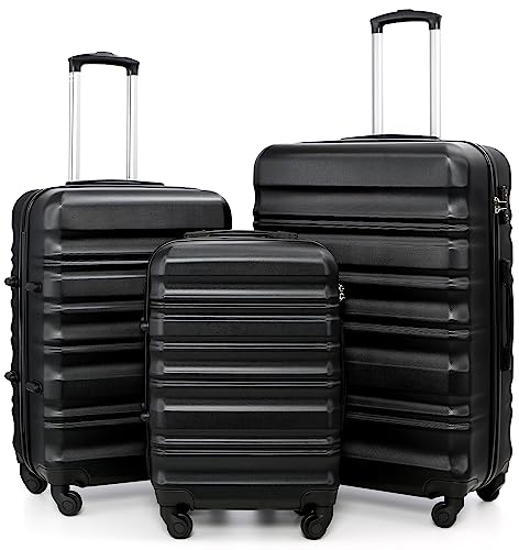 COOLIFE 3-Piece Suitcase Set 28+24+20 Inch – Hard Shell Lightweight ABS+PC Luggage with 360° Silent Wheels & TSA Lock for Family Travel, Overseas Travel, Black