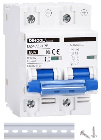 Disjoncteur CC dz47 2P 80 A 500 V CC MCB Protection contre les courts-circuits Isolateur pour panneau solaire UPS Inverter Photovoltaïque PV System