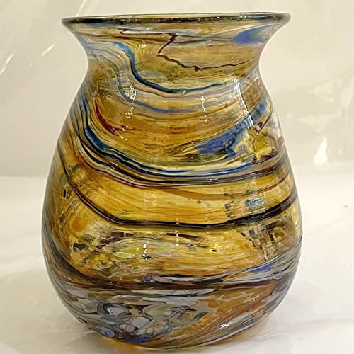 Glas Vase mundgeblasen Amber bunt kleine Tischvase Höhe ca. 12 cm Öffnung 5-6 cm breiteste Stelle Ø 10-11 cm