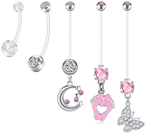 LAURITAMI 6stk Schwangerschaft Bauchnabelpiercing Nabel Ringe Acryl Fleixble Bioflex 14/18/25/32mm Stab Bauchnabel Piercing