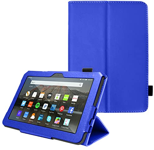 TECHGEAR Hülle für Neue Fire 7 Tablette 2022 (12. Generation) PU Leder Slim Hülle mit Ständer und Handschlaufe [Auto Schlaf/Wach] Schutzhülle Tasche für Amazon Fire 7 12. Generation - Blau