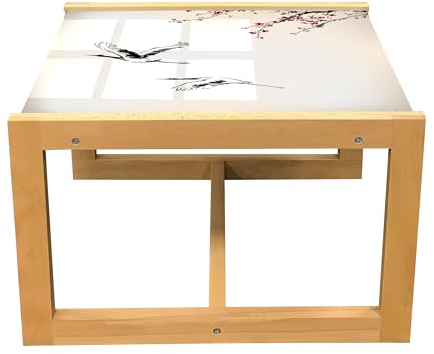 ABAKUHAUS Vögel Couchtisch, Kirschbaum im Frühling, Acrylglas-Mitteltisch mit Holzrahmen für Büros Wohnheime, Klein Größe, Rot Grau Ecru