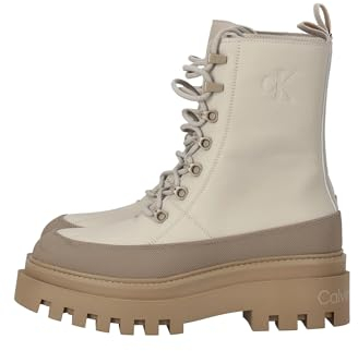 Calvin Klein Damen Flatform Lace Up Boot LTH Stiefeletten, Eggshell/Travertine, 39 EU