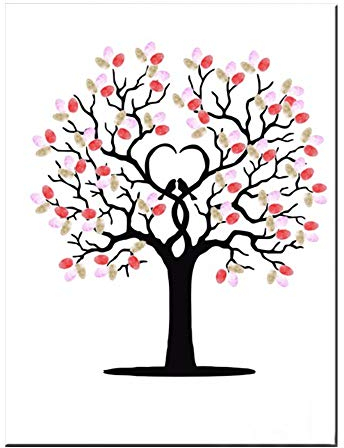 Ejoyous Albero Dell'impronta Digitale di Nozze Fai-da-Te Tela Firma Libro degli Ospiti con Inchiostro a 6 Colori Poster Firma Ospite per Matrimoni Compleanni 30x40cm Albero Dell'amore