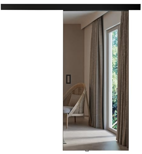 KIER FURNITURE Türen MESTO 70 Moderne Schiebetüren - Wandschiebetür - Universal Links und Rechts - Metallschiebesystem - Robust, Haltbar - Stabil, Langlebig - Schwarz B76xH205xT1,6 cm