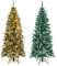 COSTWAY 150 cm Bleistift Weihnachtsbaum mit Beleuchtung, LEDs in warmweiß, künstlicher Tannenbaum mit Metallständer, schmaler Christbaum schneebedeckt, Kunstbaum Weihnachten, Grün+Blau