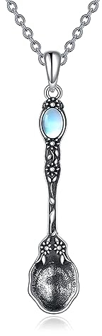 POPLYKE Cucchiaio collana in argento Sterling Mini cucchiaino ciondolo collana per donne uomini gioielli regali, Argento sterling, Pietra di luna