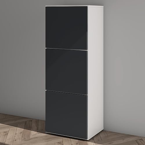 Mai & Mai Schuhschrank Schuhkommode mit 3 Schränken BTH: 45x36x120 cm Schuhregal Möbel in Weiß matt + Anthrazit matt Schuhschrank02