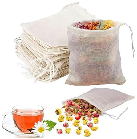 Bolsa de tela de algodón Filtro de malla de colador de especias de bloqueo reutilizable Medicina china Bola de hierbas Herramientas de cocina Colador Sopa Bolsa de té-100x150mm 100pcs