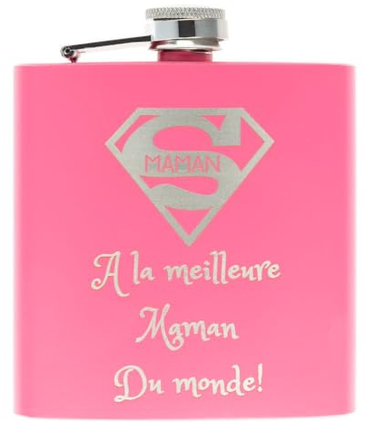 Petaca de acero rosa grabada personalizada - Petaca de whisky rosa con texto grabado - Petaca de acero inoxidable rosa brillante de 180 ml