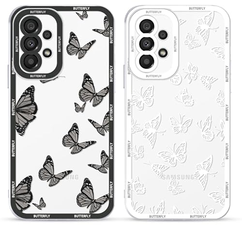 Yoedge 2 Stück Transparent HandyHülle für Samsung Galaxy A33 5G Hülle Schmetterling 6,4, Silikon TPU Schutzhülle für Samsung A33 Case 3D Schwarz Butterfly Aesthetic Mädchen Frauen Durchsichtig Cover