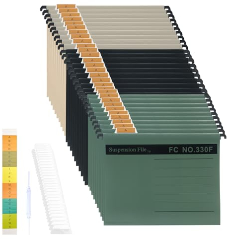 Foolscap Hängemappen,30 Stück Polypropylen Hängemappe mit Tabs und Karteneinsätzen für Schule, Zuhause, Büro(Gemischte Farben)