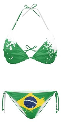 Pzuqiu Brazil Flag Women String Bikini Set Halter Two Piece Swimsuit with Side Tie Lady's Sexy Triangle Bathing Suits