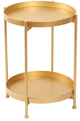 CLCulture 2-lagiger Couchtisch, nordischer runder Couchtisch aus Eisen, rutschfestes Fußpolster, abnehmbares Tablett, Kleiner Tisch im Freien