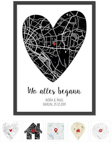 OWLBOOK® Personalisierte Geschenke für Frauen Männer | Geschenk für Ihn Sie | Partner Geschenke zum Valentinstag Jahrestag | Valentinstagsgeschenke | Wo alles begann | Bild | Schwarze Karte