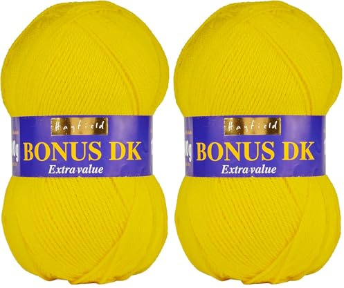 Hayfield Bonus DK Double Knitting Yarn, Sunshine (555), 100g by Sirdar (Pack of 2)