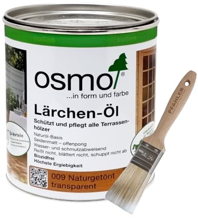 Osmo Terrassen-Öl Lärchen 009 Naturgetönt 0,75 l + Flächenstreicher Pinsel von Pfahler Gratis