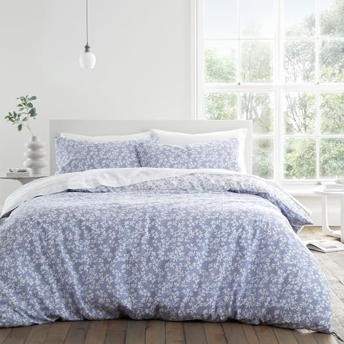 Bianca Shadow Leaves 200 Thread Count Cotton Double Duvet Cover Set with Pillowcases French Blue
