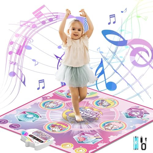 Einhorn Tanzmatte für Kinder, Musikmatte mit Bluetooth, 6 Spielmodi und Wiederaufladbare Batterie, Weihnachten Geburtstag Spielzeug Geschenke für Mädchen Jungen Alter 3 4 5 6 7 8 9 10 11 12+ Jahre