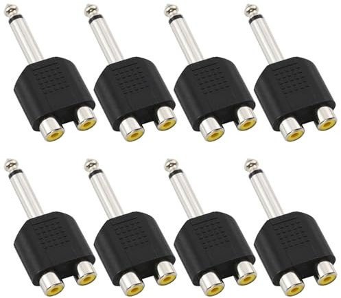 Greluma 8 pezzi Adattatore splitter da spina maschio mono da 6,35 mm a RCA femmina, jack TS da 1/4 a presa RCA doppia femmina