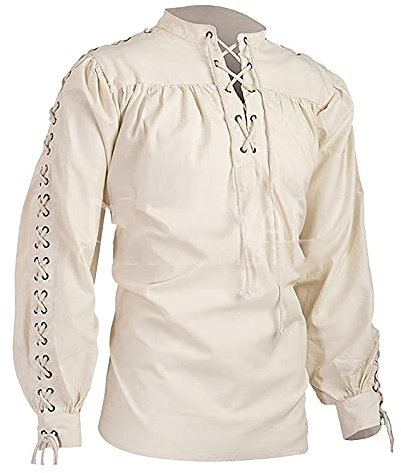 Mens Festival Clothes Mens Shirts Long Sleeve Viking Costume Men Mens Linen Shirts Henley T Shirt Mens Halloween Costumes for Men XXXL Collarless Shirts for Men Men's Hallowee(Beige,5XL)