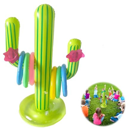 7 Pcs Cactus Ring Toss Game Set, Inflatable Cactus, Color Inflatable Rings, inflatable party props, Party Toss Game, Indoor Outdoor Toys for Hawaii Party Decor Swimming Pool Toy