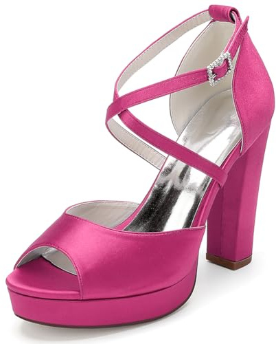 LBRYVTCE Damen-Highheels mit Offener Zehenkappe für Büro, Alltags- und Abendkleidung, Stabile Blockabsatz, Damen-Pumps und Hochzeitsschuhe,Rose red,43