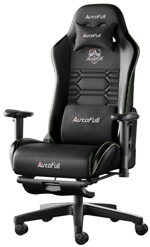 AutoFull C3 Silla Gaming Silla Gamer Ergonómica Silla Oficina Cuero de PU Silla,Altura e inclinación Ajustables,Reposacabezas y Soporte Lumbar,Reposapiés(Garantía de 3 años) (Negro-1)