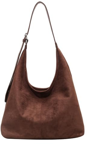 HiTotes Wildledertasche, braune Wildleder-Tragetasche, Hobo-Tasche für Damen, Herbst, Geldbörse, lässige Umhängetasche, große Slouch-Tasche, Wildleder-Geldbörse, Arbeitstasche, 02-Kaffee, 34cm