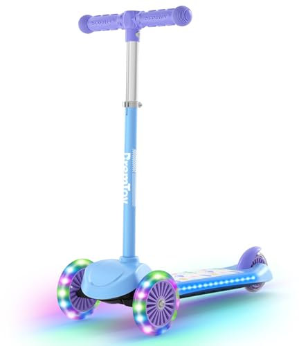 BremToy Roller Kinder 3 Jahre, Kinder Roller mit Leuchtendem Deck und PU-LED-Rädern, 4-Stufig Höhenverstellbarer, Reaktionsschnelles Bremsen, leicht, Kinderroller für von 3–8 Jahren