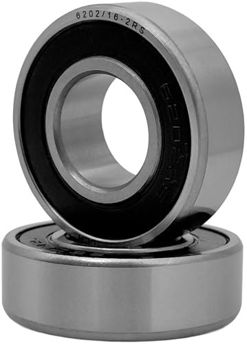 2 Rodamientos 6202/16-2RS (16x35x11 mm) Set de 2 cojinetes de bolas de acero 6202-16-2RS. Rodamientos de Acero Inoxidable cromado. Doble junta de goma. 2 Unidades. 16mm x 35mm x 11mm