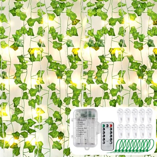 Celepoir 16Ft Ivy Garland Artificial Fairy Lights, 5M Ivy Fairy Lights with 50 LED Lights, Artificial Vine Garland Fairylight with Non-Trace Picture Hook, Vine Fairylight for Bed, Garden, Bedroom