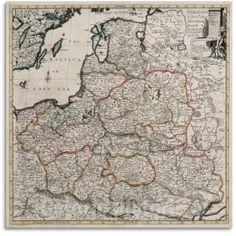 Poster vintage 1703 con mappa della Polonia, stampa artistica da parete su tela, poster decorativo moderno per camera da letto, per camera da letto, 50 x 50 cm